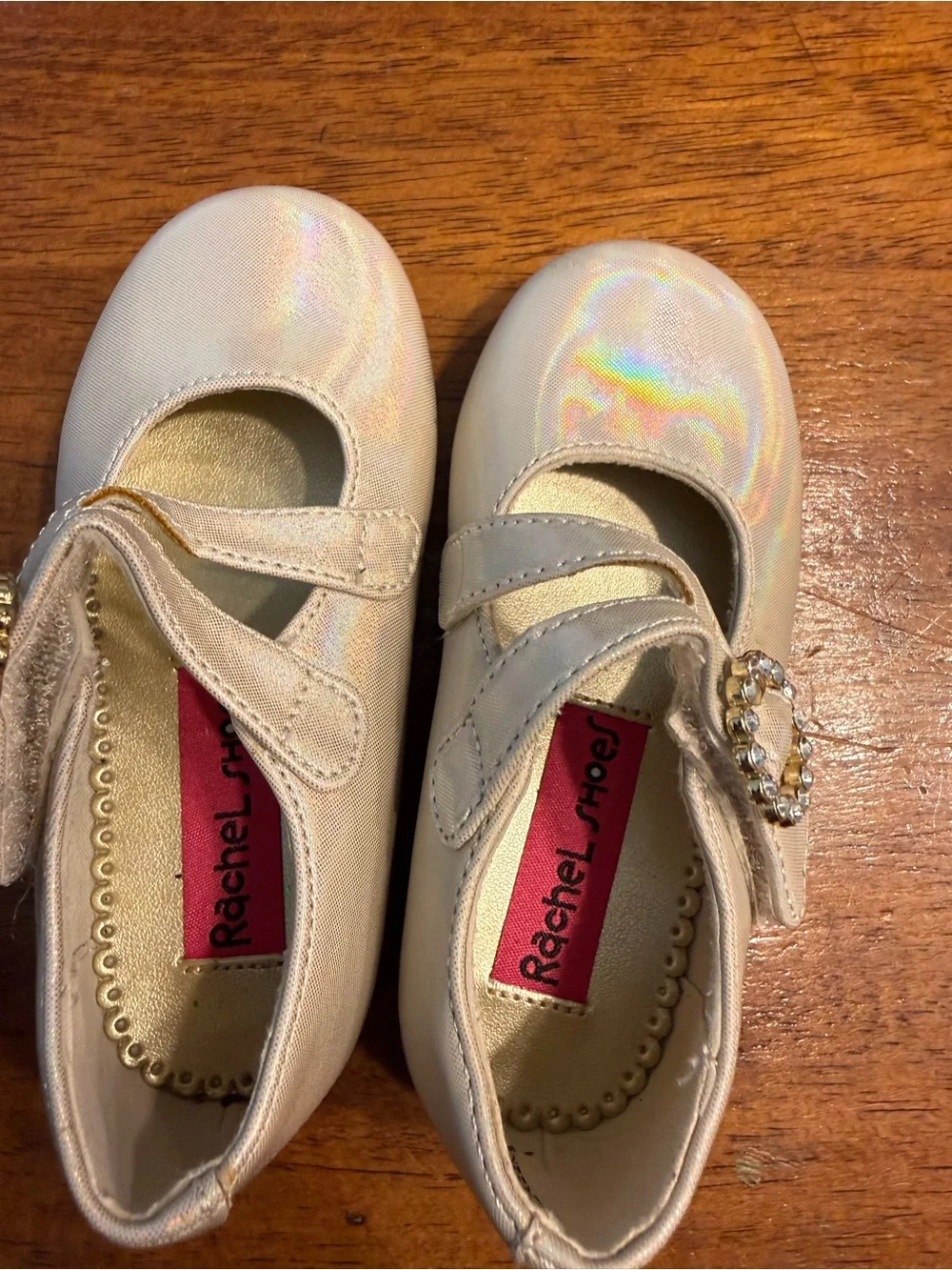 Rachel Shoes Portia Girls Ivory Shimmer Iridescent Mary Jane Dress Shoes size 6
